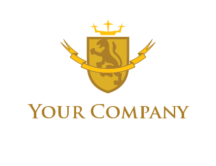lion on shield with crown in logo