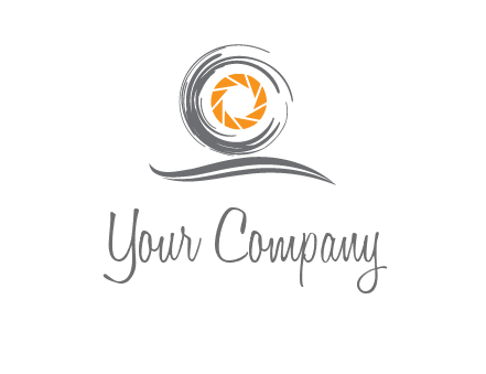 camera lens in circle above swoosh