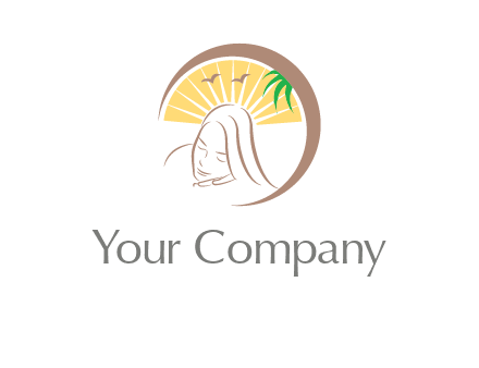 swoosh around sleeping woman head with rays and birds spa logo