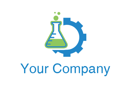 chemical flask and half gear engineering logo