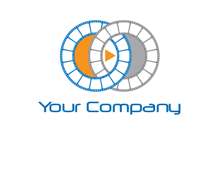 circles of film reel entwined with a play button