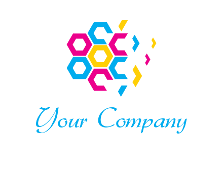 CMYK hexagon in flower shape printing logo