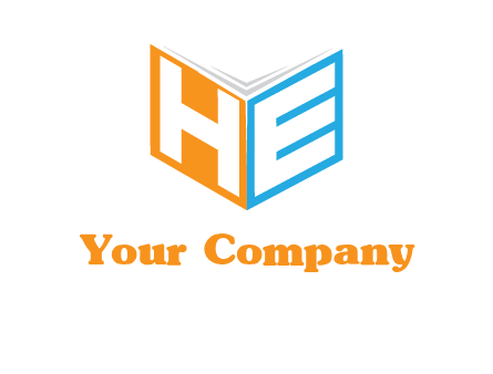 Letters h and e in front of book cover logo