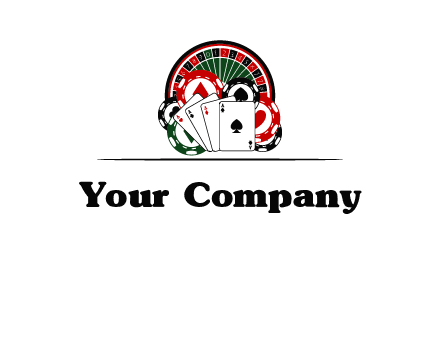 casino logo with poker chips, cards and Roulette