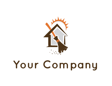 broom cleaning in front of a house with the sun shining over them