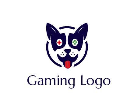 dog logo with gaming controls in eyes