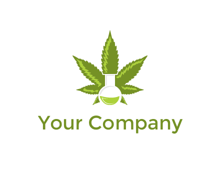 medical logo displaying laboratory flask with marijuana leaf