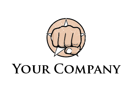 fist coming out of a star shaped rip in a circle logo