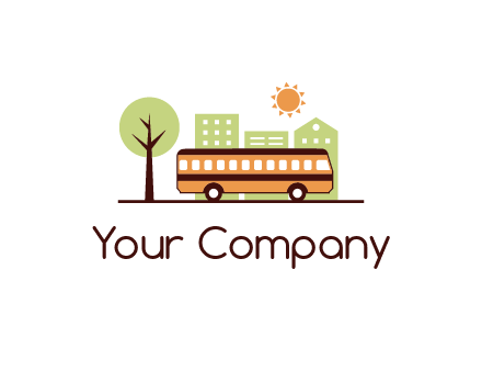 school bus driving through the city on a sunny day