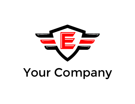 letter E in a shield over 3 stripes