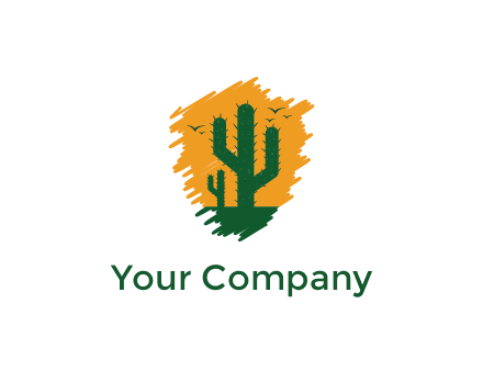 cactus and birds in brush stroke frame