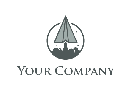 paper plane with smoke and stars in circle