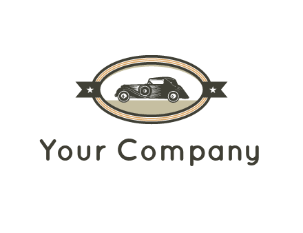 car in oval with ribbon