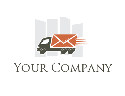 skyscrapers behind truck with envelope