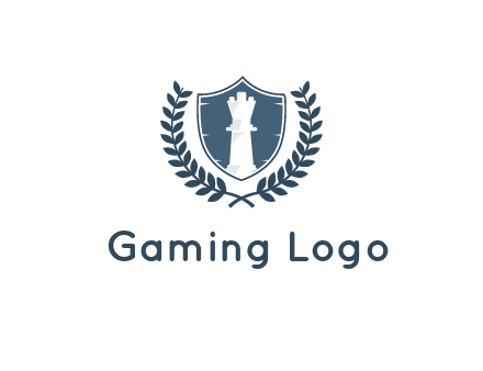 queen chess piece in shield with leaves around