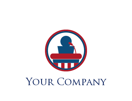 people icon behind podium in circle