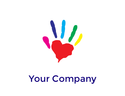 color paint forming palm with heart