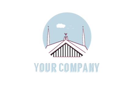 mosque with minarets and cloud in circle shape