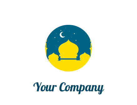 mosque with star and moon in circle frame