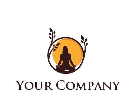 meditating man and sun in circle with vines spa logo