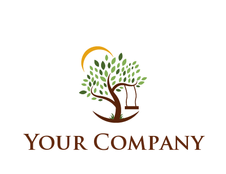 tree with swing and sun nature logo
