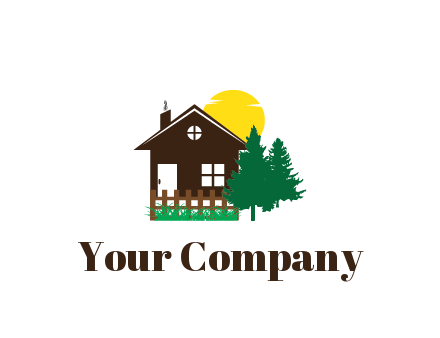 house with sun and trees housing logo