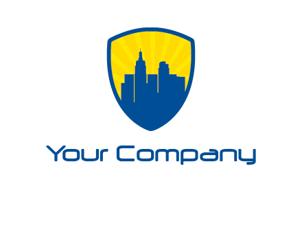 rays and buildings in shield insurance logo