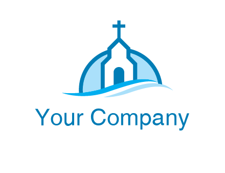 church logo with the moon and waves