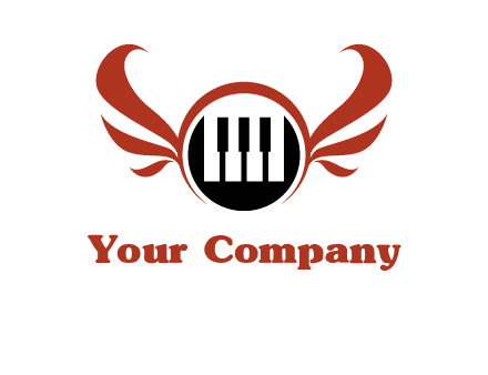 piano keys in a circle with wings logo