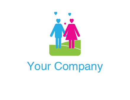 couple icons in love standing hand in hand logo
