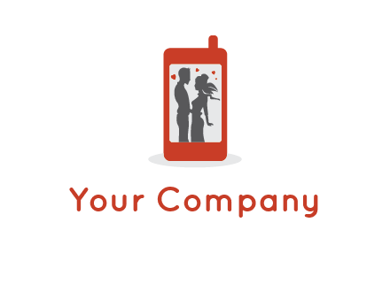 online dating site logo with the image of a couple with hearts inside a phone