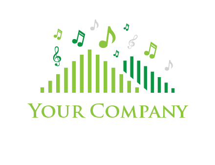 music notes above equalizer bars animation forming triangles logo