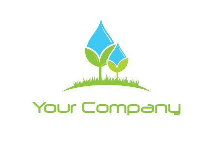 water drop merge with plant over grass logo