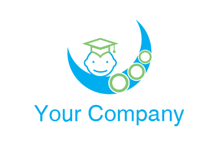 face of child wearing a graduation cap above a crescent moon