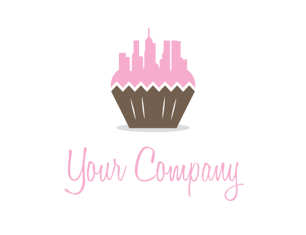 buildings forming cupcake food logo